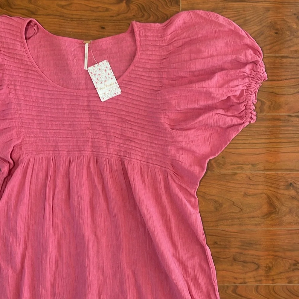 COPY - NWT Free People Pink Short Bubble Sleeve Tunic Midi Dress Top
